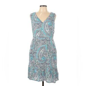 Cynthia Rowley Sleeveless Dress Size 10 Blue Paisley V-Neck Ruffle Hem Pockets